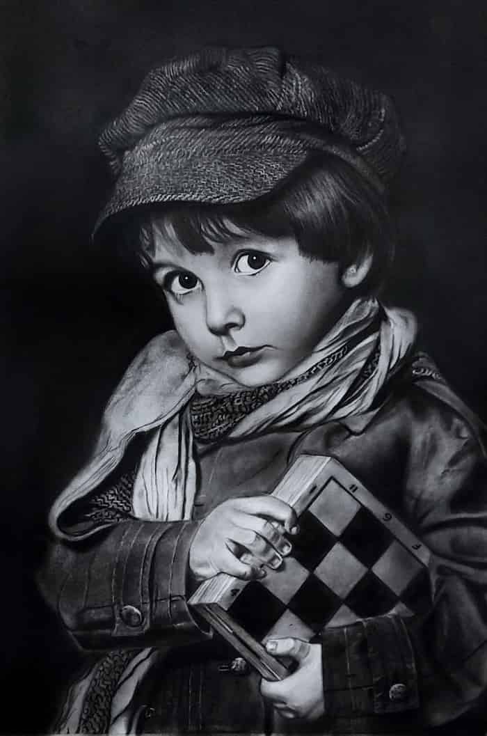 سیاه قلم کودک فال فروش اثر مریم کتابی