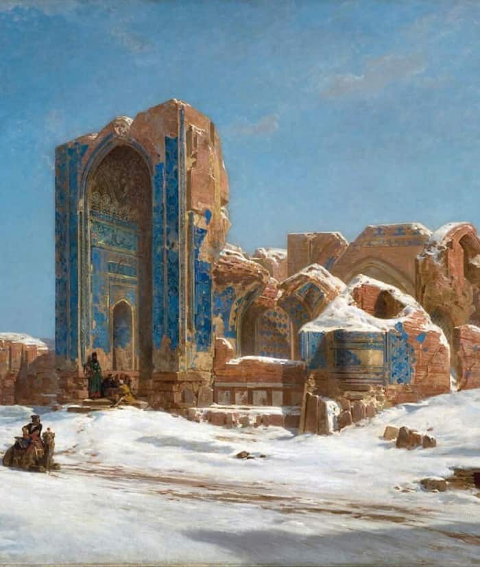 ‏برف بر ویرانه‌‌ی مسجد کبود تبریز