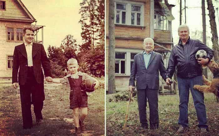تصویری از پدر و پسر در یک مکان بعد از پنجاه سال