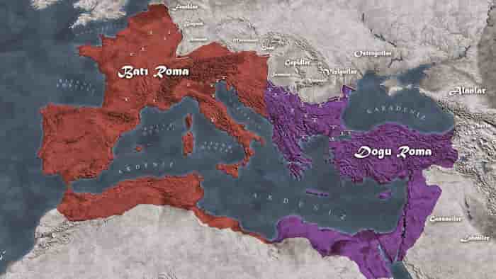تقسیم امپراتوری روم به دو بخش شرقی و غربی در سال ۳۹۵ میلادی